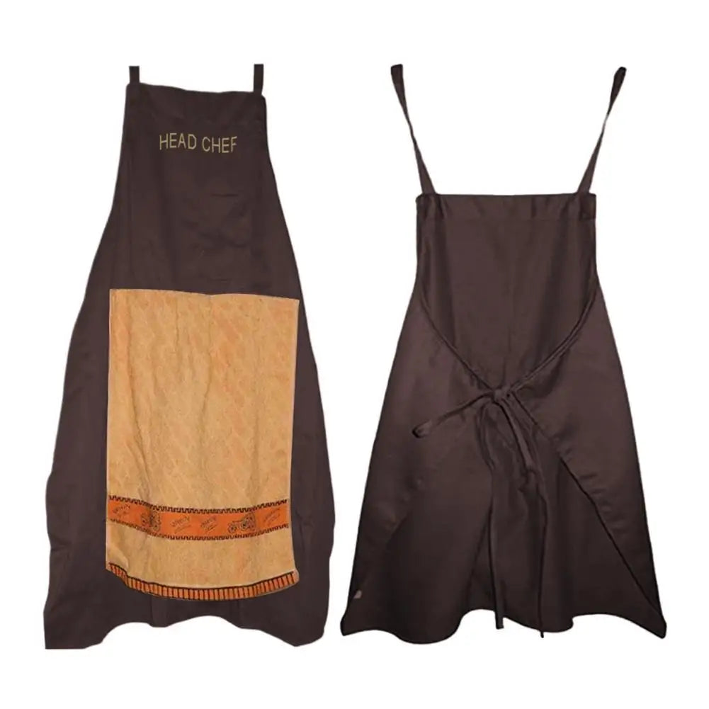 tablier cuisine coton marron beige brodé poche élastiques classique décontracté