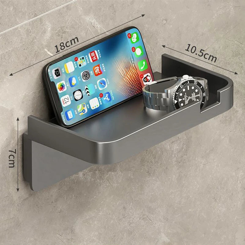 porte serviettes mural support téléphone montre parfum moderne vis gris métallisé mat respectueux environnement