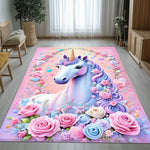 tapis licorne scénique violet rose blanc coeurs étoiles moderne antidérapant sol chambre enfant fantaisie