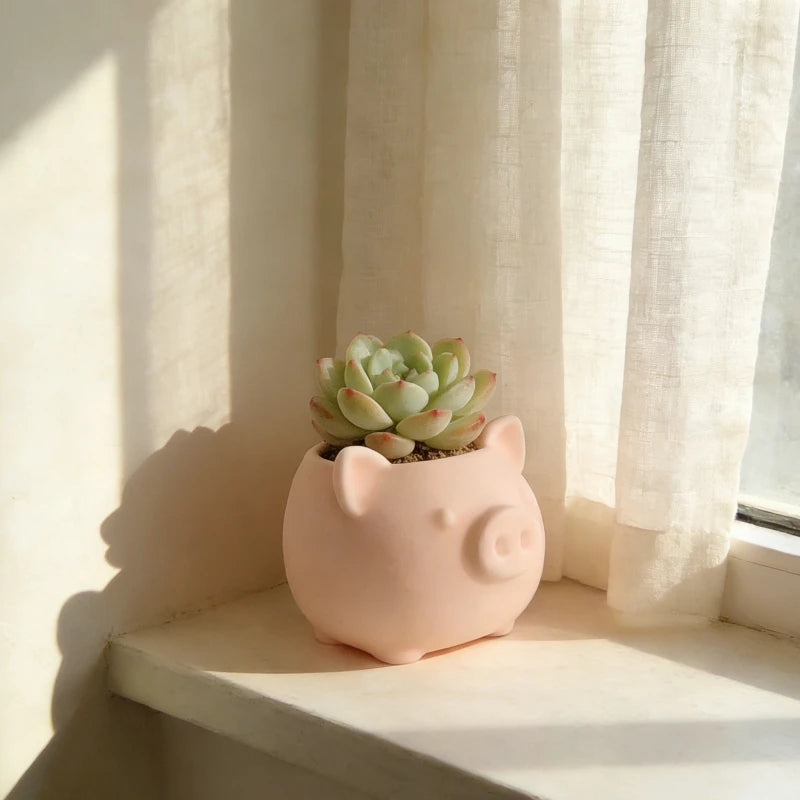 pot fleurs forme cochon rose post it lapins pâques succulentes mignon décoration table balcon