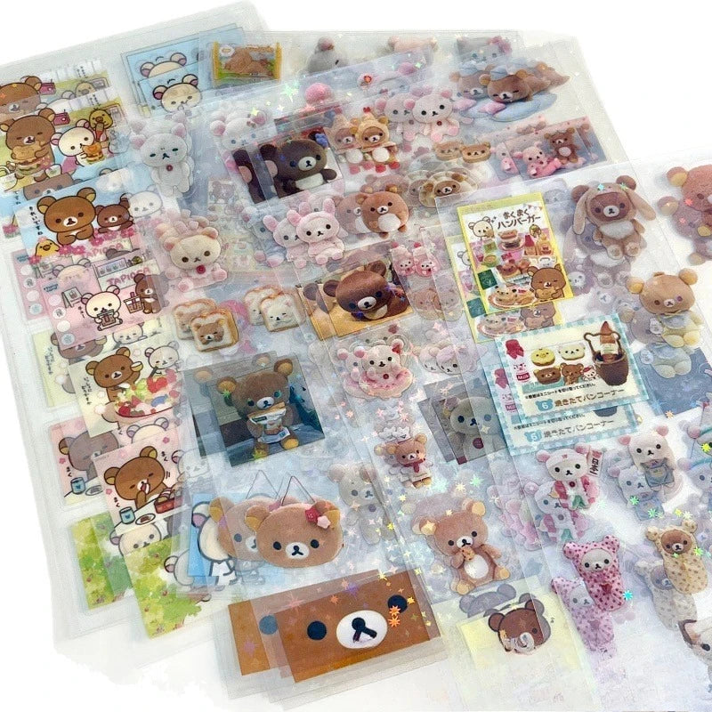 sticker kawaii mignon dessin animé waterproof scrapbooking stickers pastel ours personnage floral