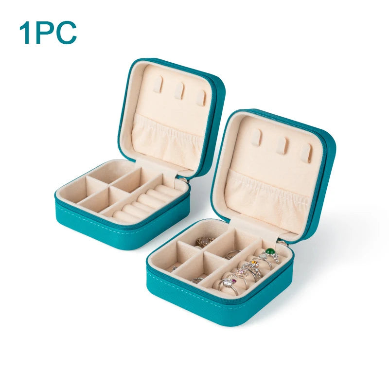 boîte bijoux velours beige portable moderne zippée rose blanche verte