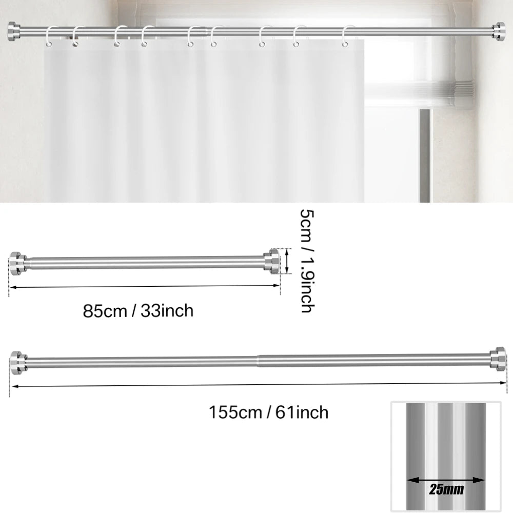 tendeur rideau douche réglable acier inoxydable noir argent moderne anti rouille tension sans perçage