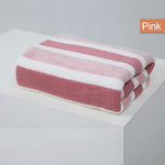 serviette bain polyester coton bleu clair rayures horizontales absorption rapide toilette moderne