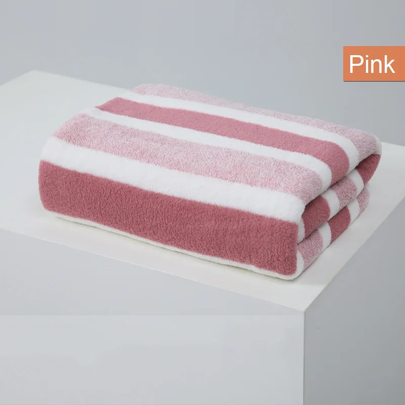 serviette bain polyester coton bleu clair rayures horizontales absorption rapide toilette moderne