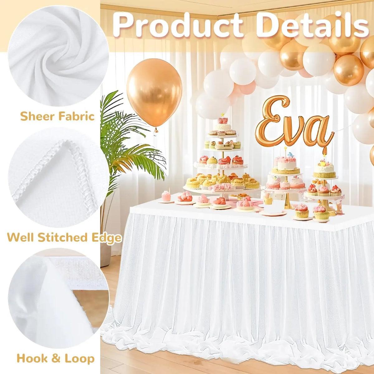 jupe table chiffon blanc mariage banquet décoration fête velcro décoratif