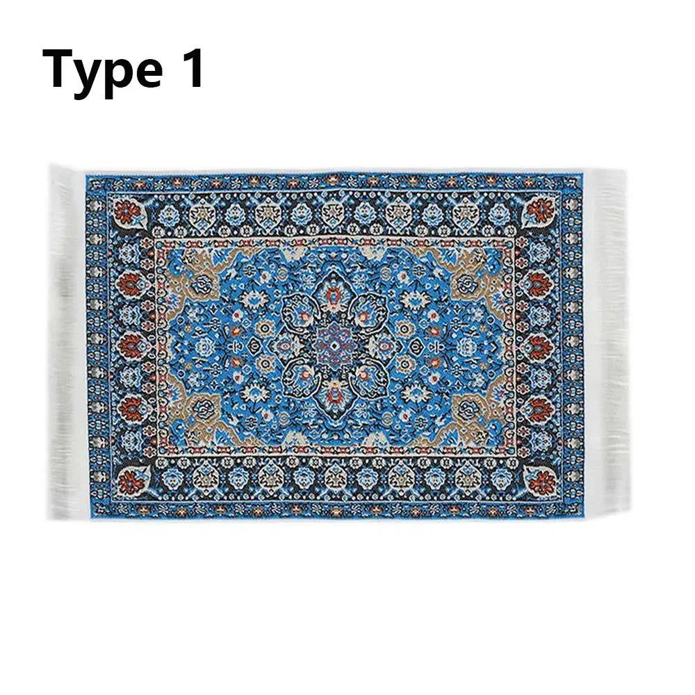 tapis rectangulaire traditionnel motif floral bordure frisée adhésif opacité rétro textiles vintage