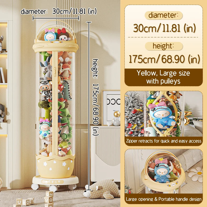 boîte rangement transparente peluches alien beige étoiles ouverture large roulettes mobile
