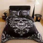 Housse de couette noire et blanche motif crâne victorien baroque gothique pour déco intérieur