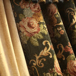 rideaux floral vert foncé motifs végétaux broderies semi transparents baroque