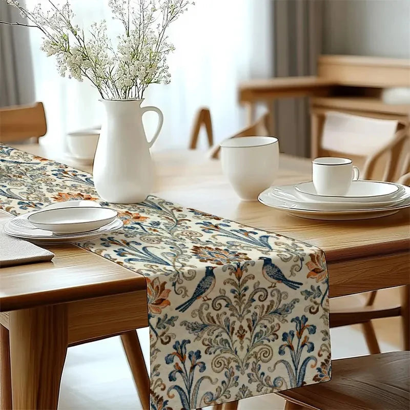 tableau chemin table floral oiseaux beige bleu orange marron classique résistant l'eau sans odeur