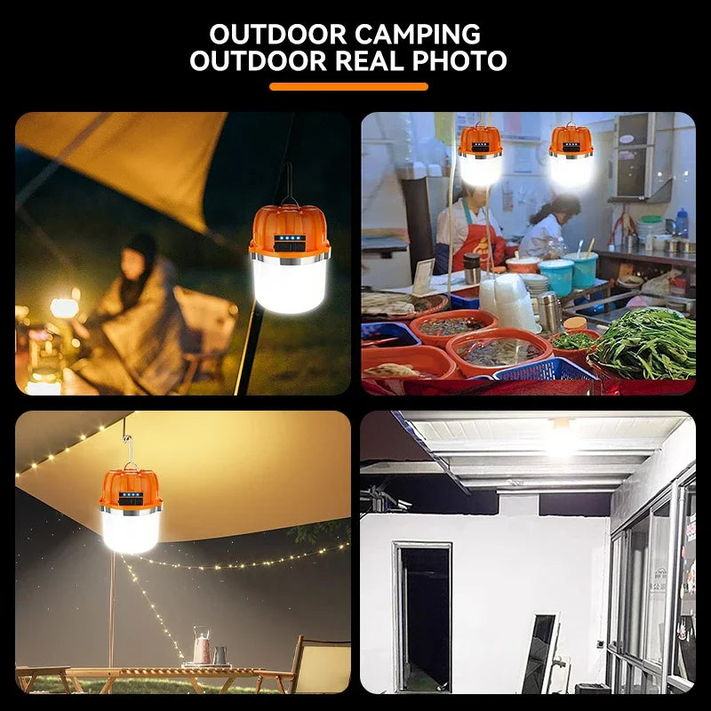 lampe camping rechargeable usb orange blanc moderne interrupteur crochet métallique led