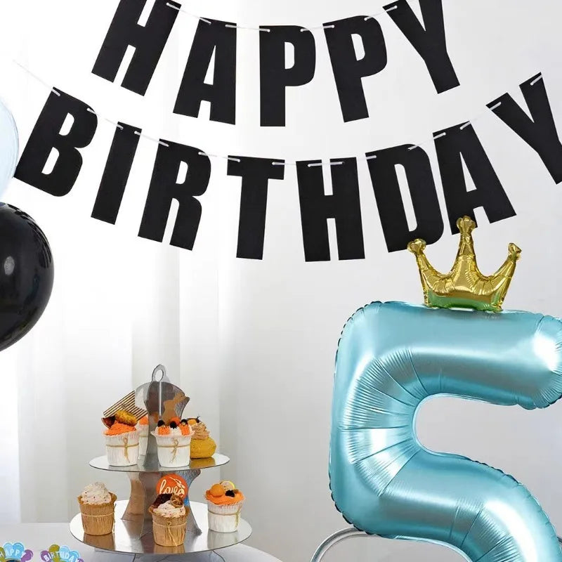 guirlande lettres or noir brillantes classique moderne anniversaire décoration fête happy birthday