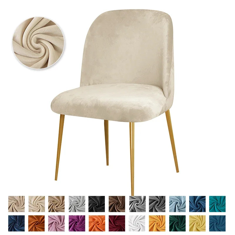 housses chaise velours élasthanne polyester moderne beige gris bleu orange pieds dorés