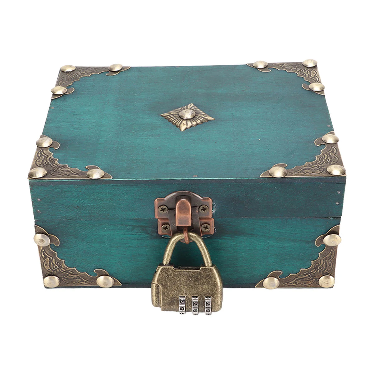 boîte bijoux bois vert vintage serrure boucle métallique rangement respectueux environnement