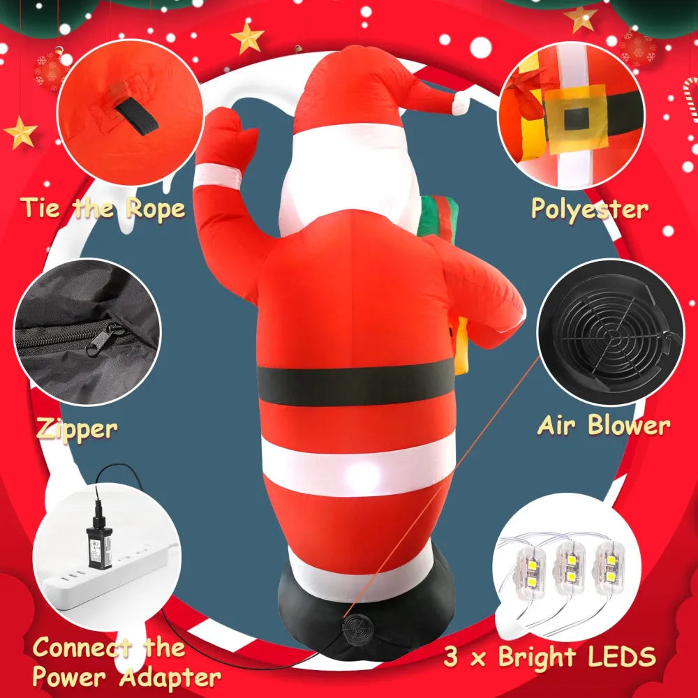 Père Noël gonflable en cours de gonflage avec ventilateur intégré