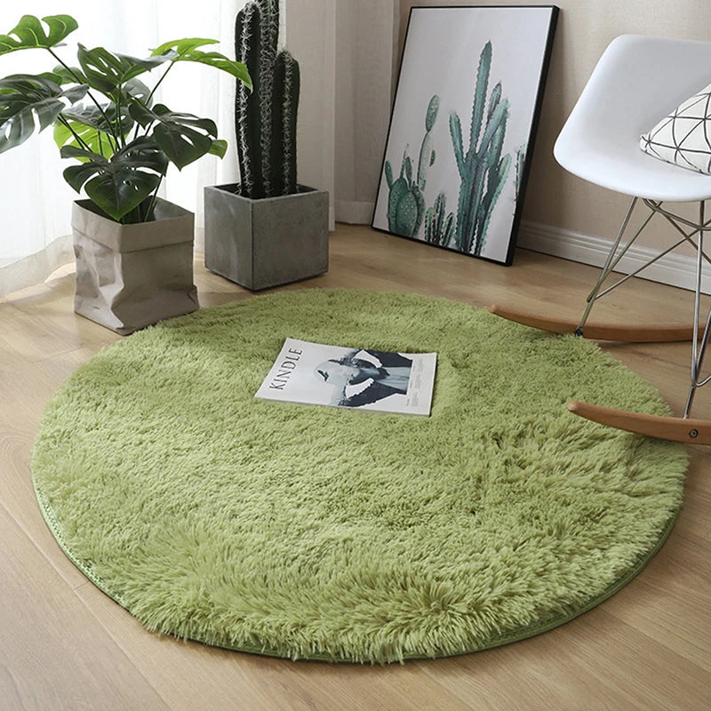 tapis rond uni fourré moderne blanc vert marron beige antidérapant intérieur salon chambrehôtel