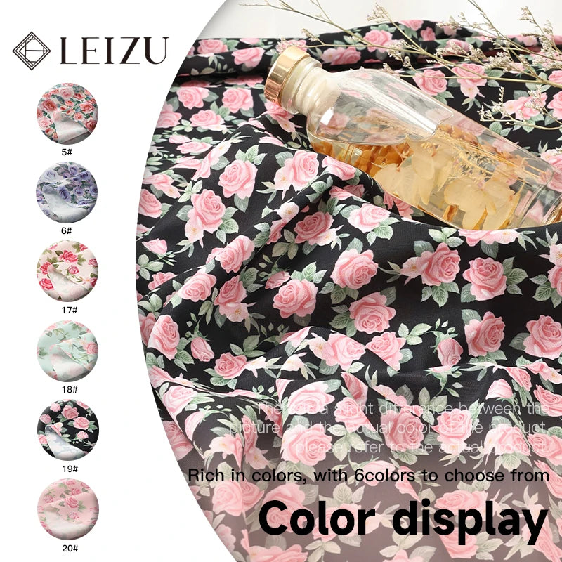tissu mousseline polyester imprimé fleurs roses fond noir couture robe chemisier rideau diy