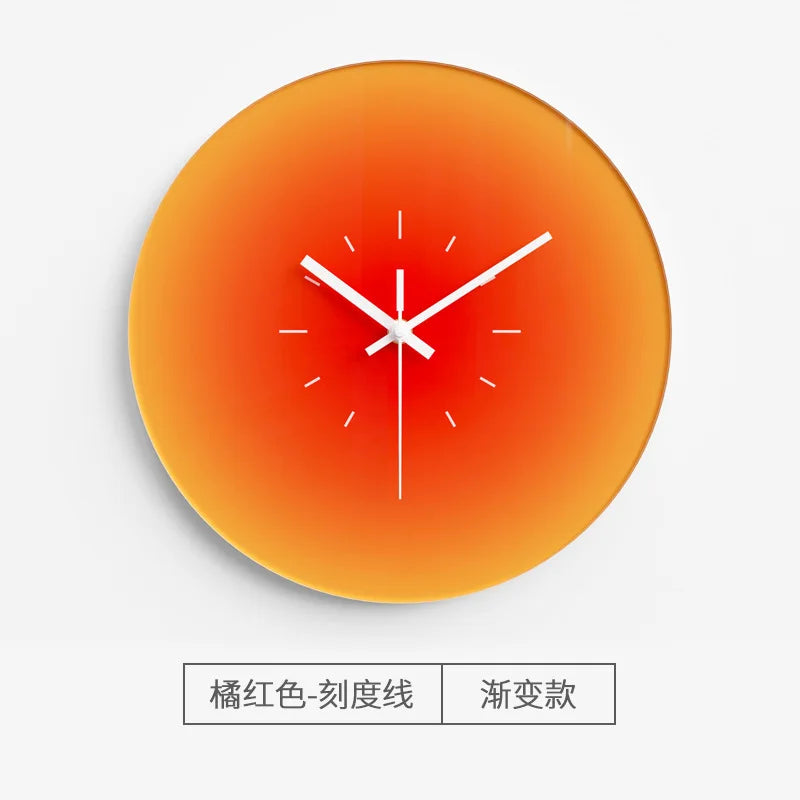 horloge murale moderne abstraite orange aiguille quartz sans tic tac