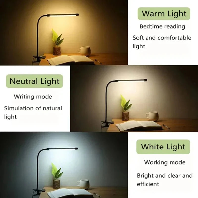 lampe led clipable bras flexible moderne câble usb interrupteur blanc chaud lumière étude chambre