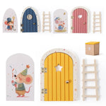 portes boîtes miniatures bois rainuré souris habillées coeurs étoiles rose bleu jaune