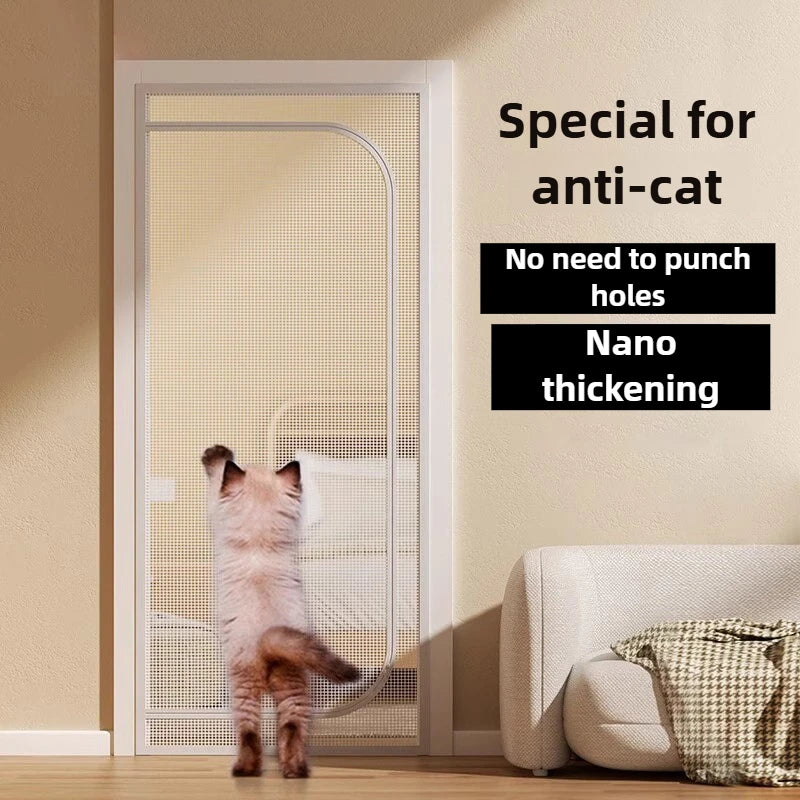 rideaux anti chat filet maille fine gris clair sécuritaire velcro zippé double sens chambre