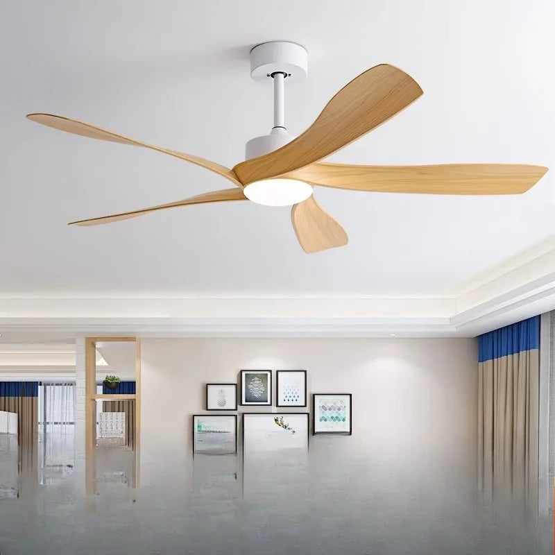 ventilateur lampe intégrée moderne led télécommande noir blanc bois naturel