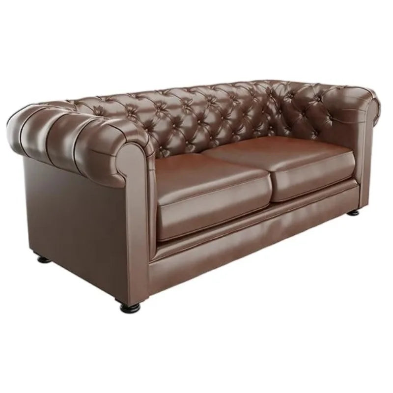 canapé salon vintage tufté bois marron scandinave table dappoint élégant doux minimaliste moderne