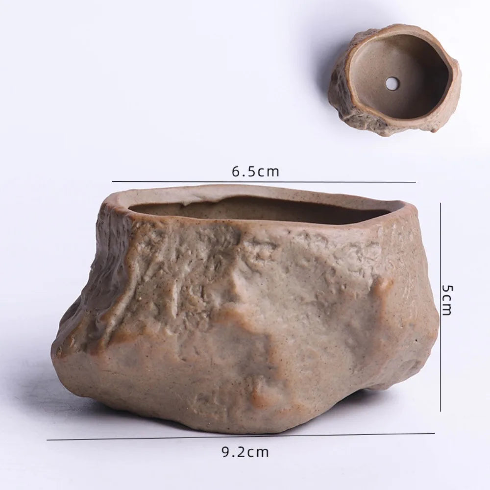 pots plantes succulentes céramique forme pierre drainage moderne naturel opaque marron rocheux