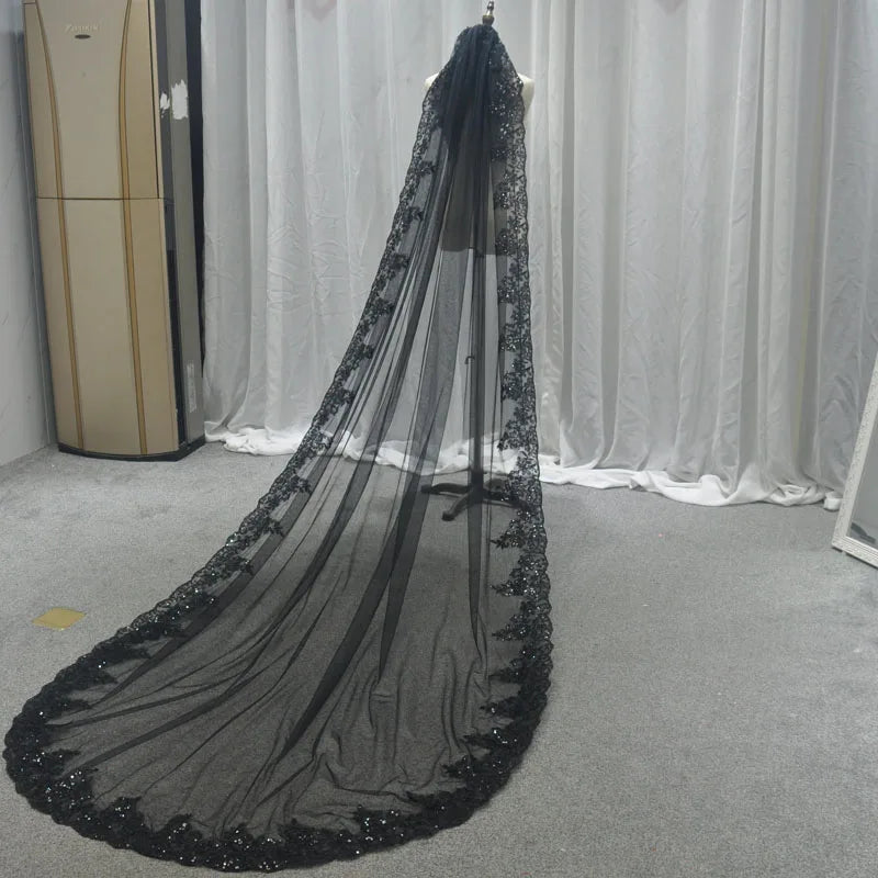 voile mariée classique polyesters sequins dentelle transparente noir rouge vert or blanc femmes