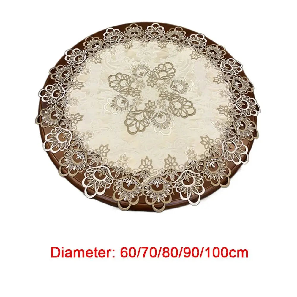 nappe ronde fleurs complexes crème blanc marron semi translucide élégante table dîner 60 70