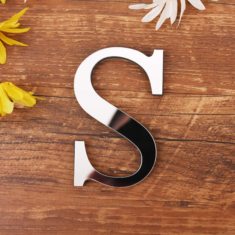 lettre acrylique miroir argentée autocollante décoration murale alphabet moderne fête mariage maison diy
