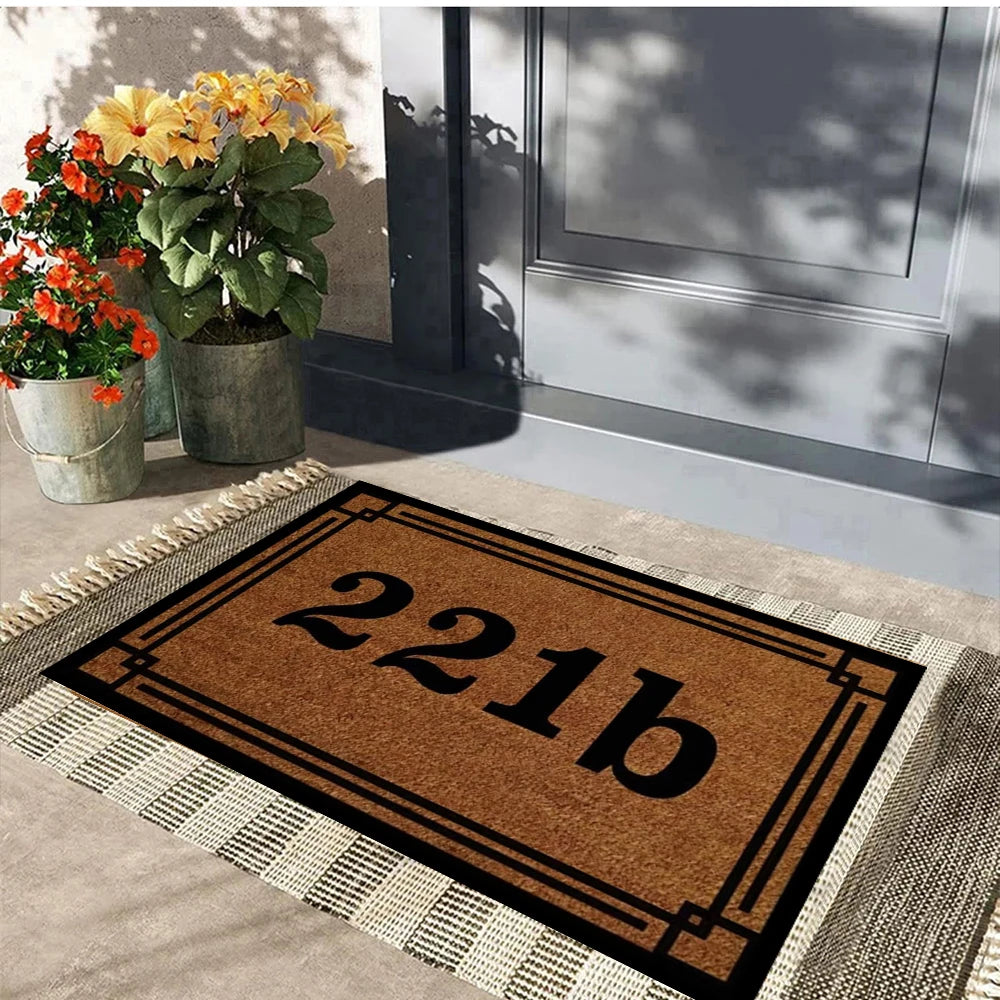 tapis d'entrée imperméable antidérapant marron clair noir bordure décorative résistant rides extérieur intérieur classique