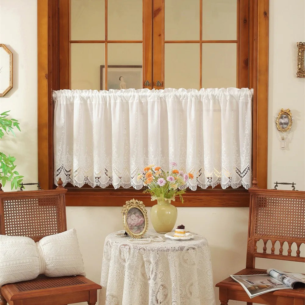 rideau blanc dentelle translucide classique coton decoratif fenetre maison