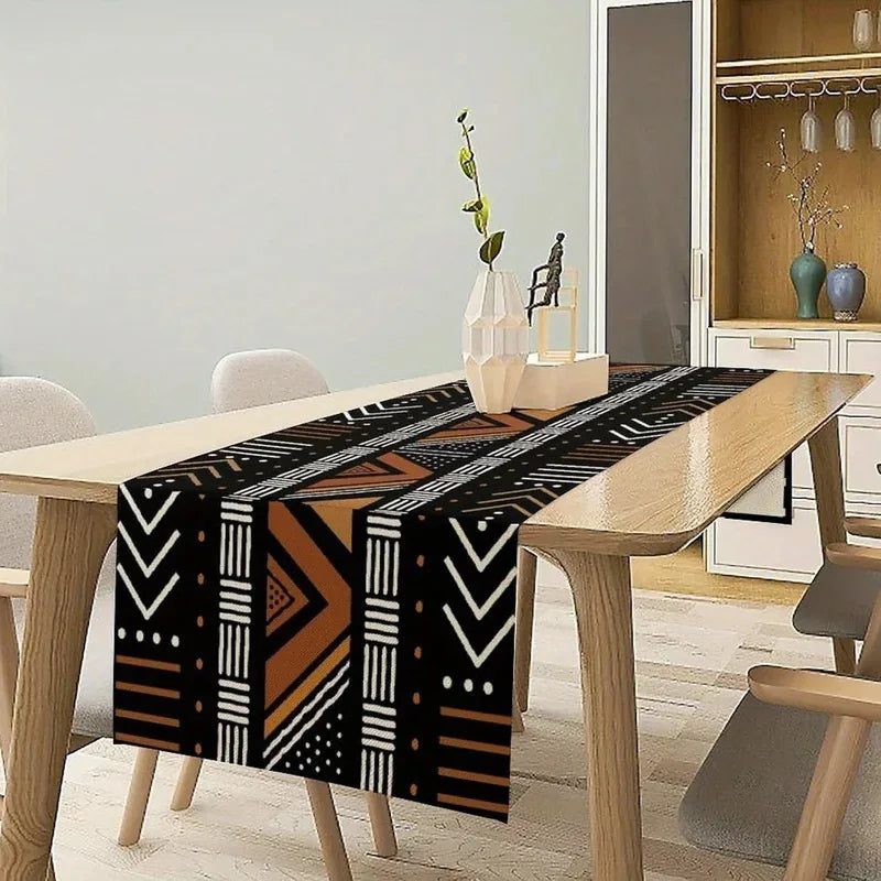 table runner géométrique tribal moderne noir marron blanc ethnique polyester 274cm 183cm 91cm 33cm