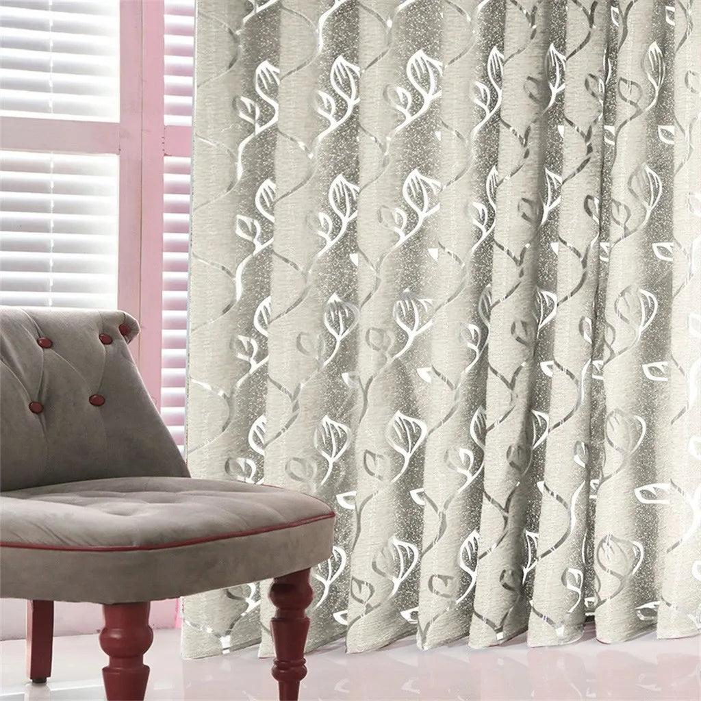 rideau semi transparent feuilles stylisées moderne violet rose noir bleu gris uni décoration maison