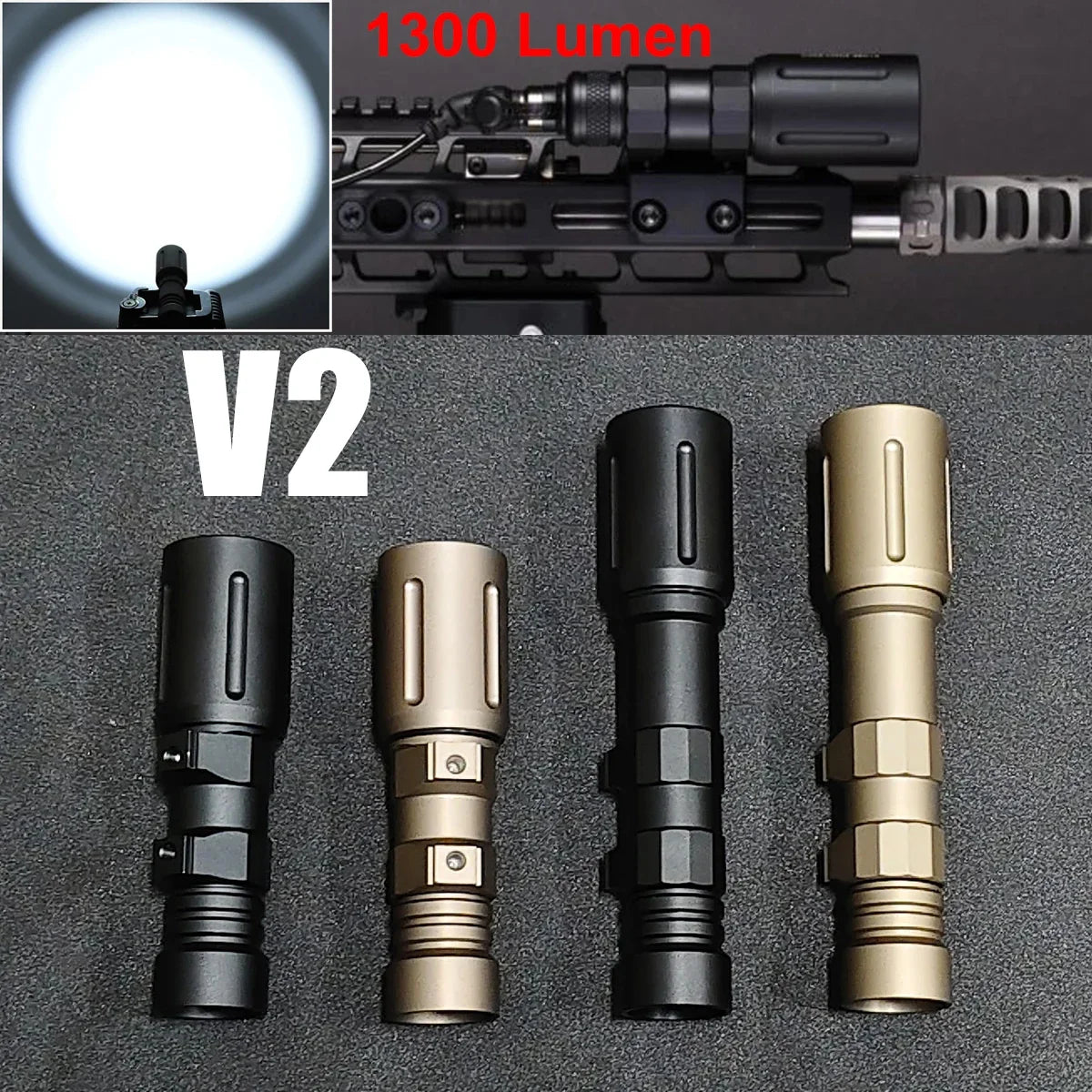 lampe torche led noire dorée texturée moderne 1300 lumens picatinny clip robuste