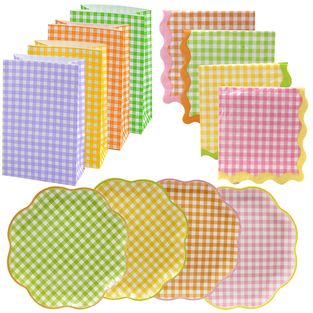 serviettes papier festives carreaux fruits pommes poires anniversaire mariage printemps orange rose
