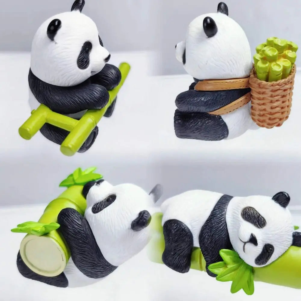 ornements paysagers pandas compagnons figurines cartoon mignon panier bambou pvc opaques