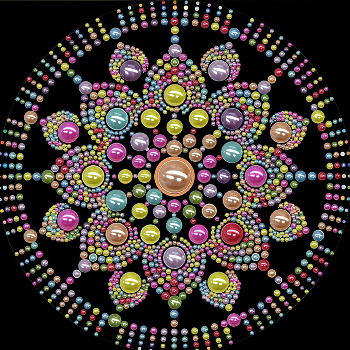 tableau décoratif mandala bleu blanc doré rose vert jaune violet orange contemporain 25x25cm
