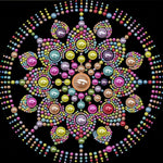 tableau décoratif mandala bleu blanc doré rose vert jaune violet orange contemporain 25x25cm