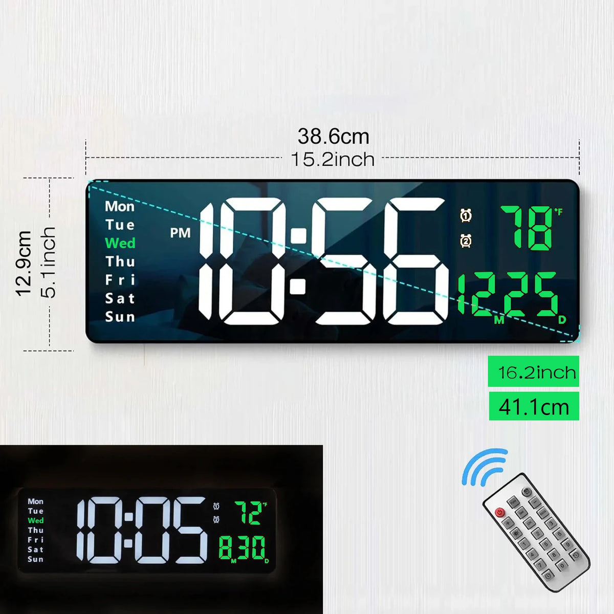 grande horloge murale digitale couleurs rvg télécommande alarme lumineuse moderne