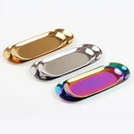 assiettes ovales modernes or argent multicolore assiettes décoration métal inoxydable lisses brillantes respectueux environnement