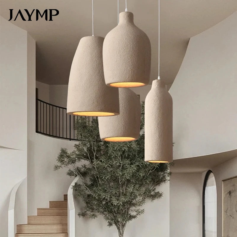 suspension lumineuse moderne beige clair texturée câble suspendu minimaliste lumière led