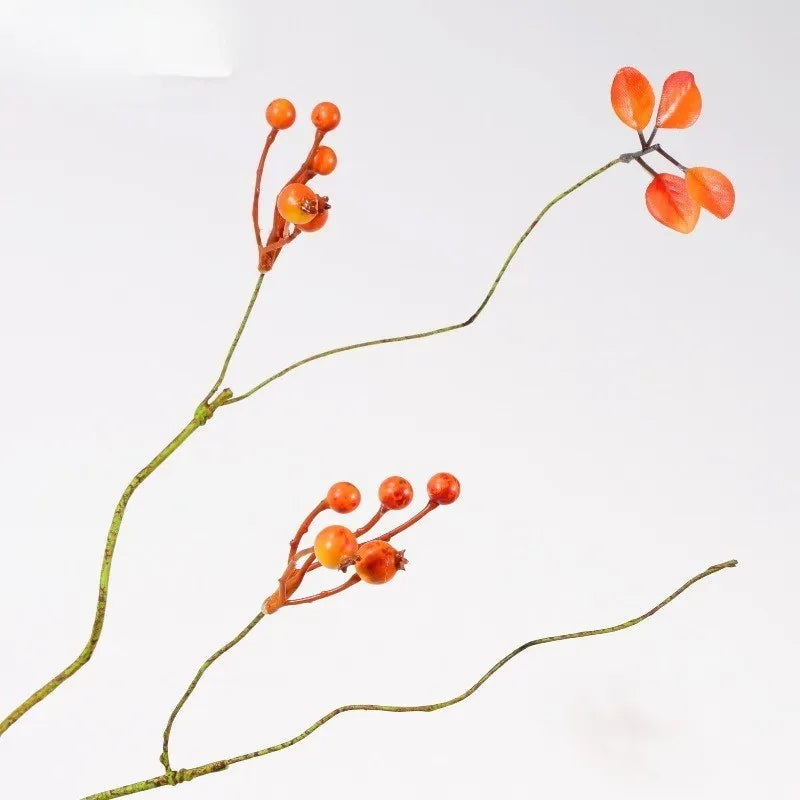 décoration intérieure branche artificielle feuilles automne baies rouges vert ornement hiver naturel rustic maison