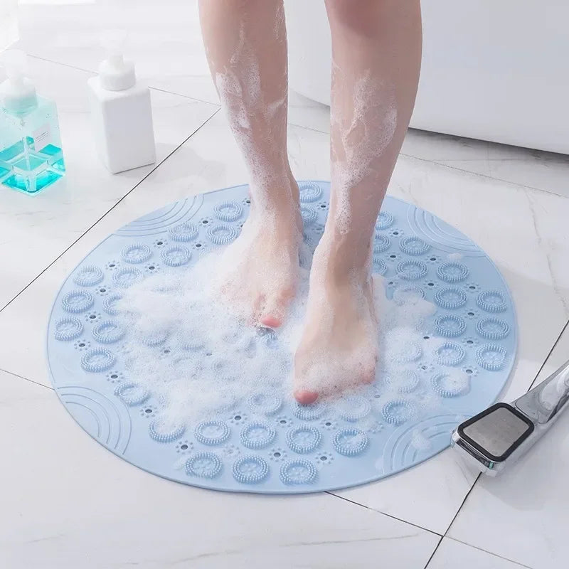 tapis bain circulaire texturé gris bleu vert moderne bordure relief 30cm 30cm