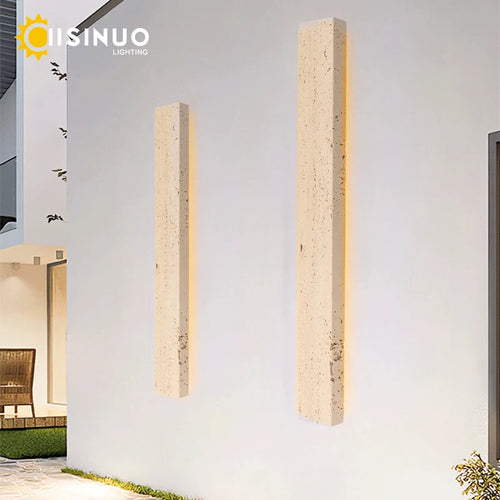 applique murale extérieure moderne effet pierre naturelle beige clair luminaire jardin maison étanche
