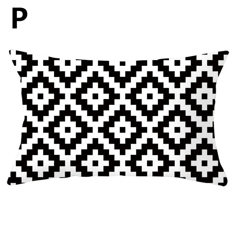 coussins géométriques motifs mandalas modernes polyester noir blanc minimaliste 30x50cm