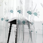 rideau moderne élégant fleurs blanches bleues transparent polyester chambre salon
