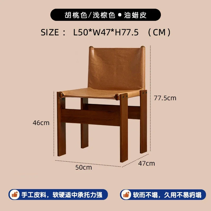 chaise bois chêne cuir assise moderne minimaliste vintage salon famille